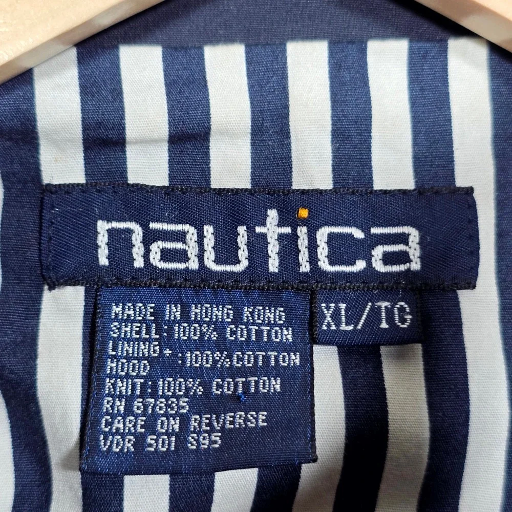 Nautica Bomber Jacket Mens XL Navy Blue Vintage 90s Hooded Harrington Coat